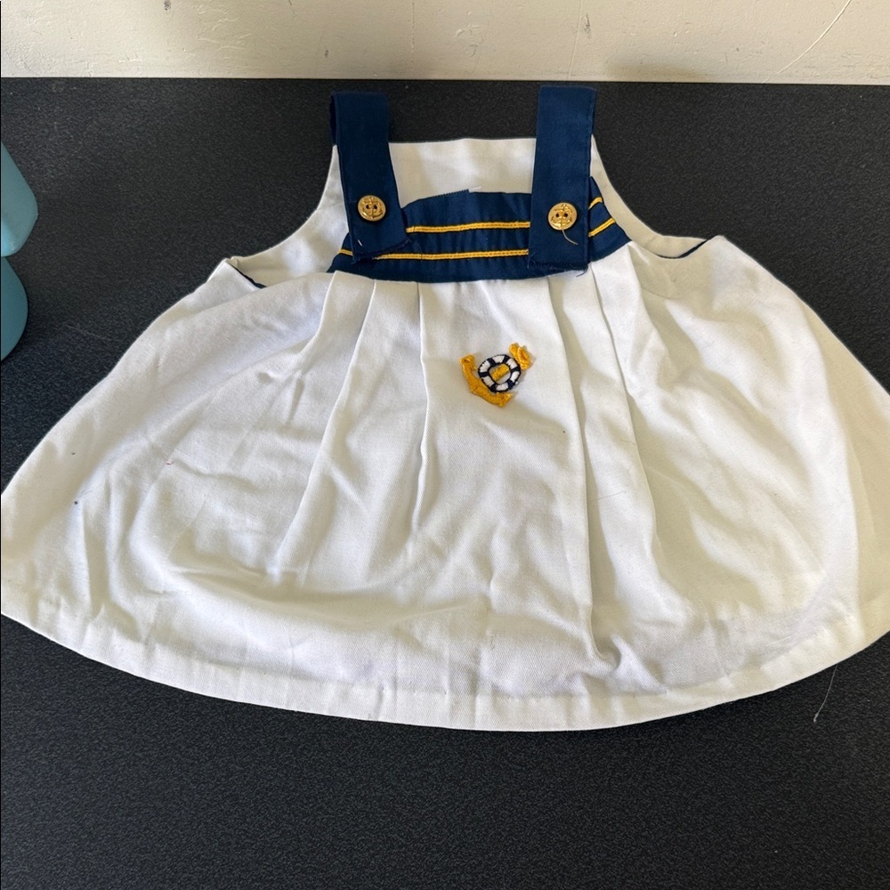 Toddler Nautical White and Navy Pinafore Dress 90’s